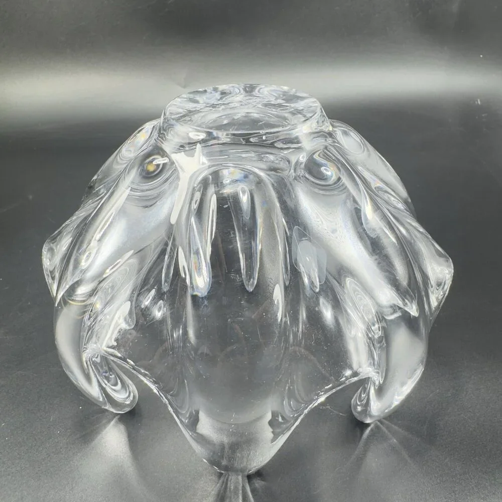 Vannes Clear Crystal France‎ Le Chatel Abstract Freeform Art Glass Bowl Signed